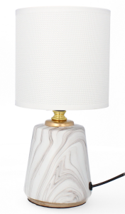 Lampa stołowa dekoracja glamour ceramiczna z kloszem lampka nocna biała