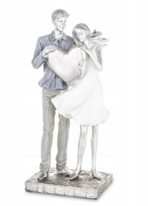 Figurka Para Ona On Kobieta Mężczyzna Miłość Trzymają serce Figura Srebrna