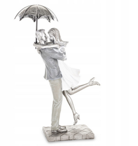 Figurka Para Ona On Kobieta Mężczyzna Miłość Pod parasolem Figura Srebrna