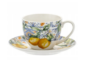 Filiżanka porcelanowa 260 ml ze spodkiem do kawy herbaty motyw cytryn