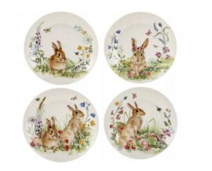 Talerz deserowy talerzyk 4szt kpl porcelana kwiaty wielkanocny 15cm zając