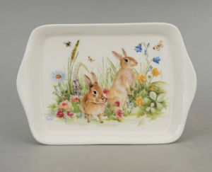 Porcelanowy półmisek talerz wiosenny patera Wielkanocna królik zajączek
