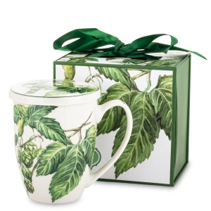 Kubek z zaparzaczem 350 ml porcelanowy + pokrywka + sitko chmiel