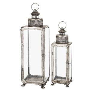 Lampion dekoracyjny komplet 2 szt w kolorze srebrnym metal szkło świecznik
