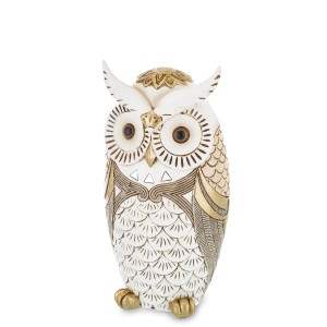 Figurka sowa dekoracja złota biała frezowana z detalami dekoracja figura