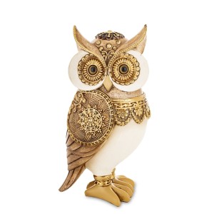 Figurka sowa dekoracja złota biała frezowana z detalami dekoracja figura