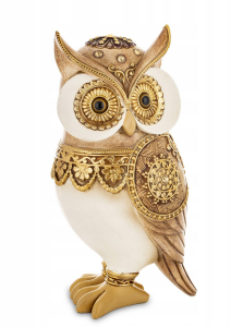 Figurka sowa dekoracja złota biała frezowana z detalami dekoracja figura