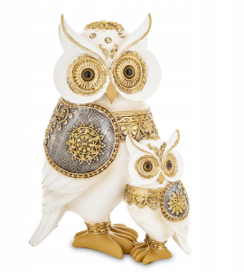 Figurka sowa mała i duża dekoracja złota biała frezowana dekoracja figura