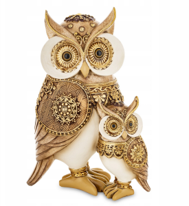 Figurka sowa mała i duża dekoracja złota biała frezowana dekoracja figura