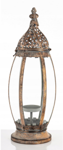 Lampion Ciemny Złoty Metalowy Szklany dekoracyjny Świecznik Elegancki Retro