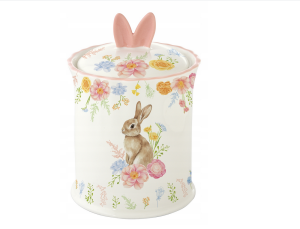 Porcelanowy pojemnik pokrywka Easy Life królik kwiaty 700ml Wielkanoc 15 cm