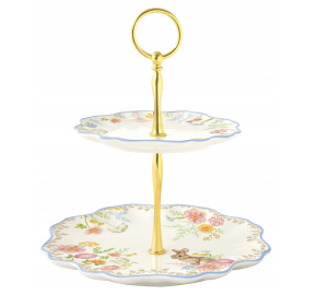 Dwupiętrowa patera porcelanowa 21cm Easy Life królik kwiaty paterka ciasto