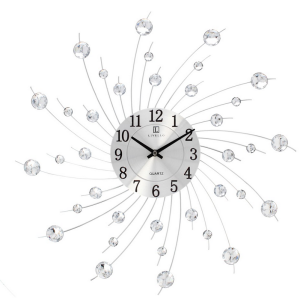 Zegar Ścienny Livello Nowoczesny z Kryształkami 51 cm srebrny metalowy