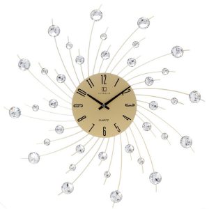 Zegar Ścienny Livello Nowoczesny z Kryształkami 51 cm złoty metalowy