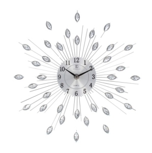 Zegar Ścienny Livello Nowoczesny z Kryształkami 33 cm srebrny metalowy