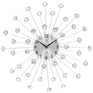 Zegar Ścienny Livello Nowoczesny z Kryształkami 33 cm srebrny metalowy