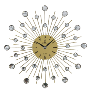 Zegar Ścienny Livello Nowoczesny z Kryształkami 33 cm złoty metalowy