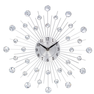 Zegar Ścienny Livello Nowoczesny z Kryształkami 33 cm srebrny metalowy