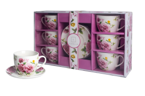 Komplet Filiżanek 6+6 Livello kwiaty filiżanki zdobione filiżanka porcelana