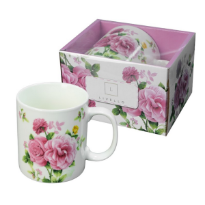 Kubek Porcelanowy Elegancki Wiosenny Piwonie Kwiaty 670 ml Jumbo Kubeczek