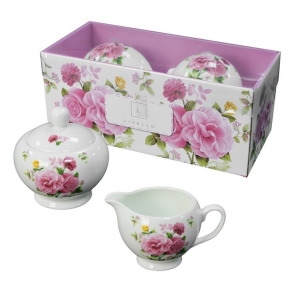 Cukiernica i mlecznik LIVELLO elegancki zestaw porcelanowy w kwiatowy wzór