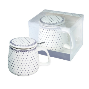 Kubek z zaparzaczem 500 ml porcelanowy + pokrywka + sitko elegancki wzór
