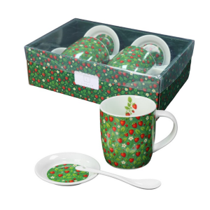 Zestaw Kubków 2 x Łyżeczka 2 x Spodek Kpl 2szt Kubki dla Dwojga kubek owoce