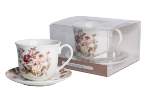 Filiżanka spodek Livello kwiaty Grande zdobiona elegancka 400 ml na prezent