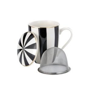 Kubek z zaparzaczem porcelanowy + pokrywka + sitko elegancki wzór 350 ml