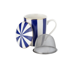 Kubek z zaparzaczem porcelanowy + pokrywka + sitko elegancki wzór 350 ml