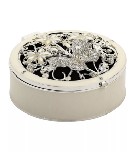 Szkatułka na biżuterię Swarovski puzderko kasetka srebrna cyrkonie okrągła