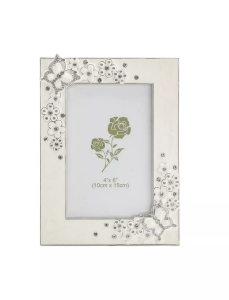 Ramka na zdjęcie 10x15 masa perłowa ecru metalowa kryształki motyl kwiatki