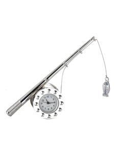 Wędka z zegarkiem dekoracja ozdoba prezent metalowa wędkarz rybak zegar