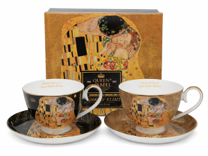 Ekskluzywny komplet porcelany filiżanek Gustav Klimt „Pocałunek” + spodki