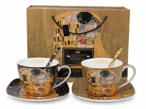 Ekskluzywny komplet porcelany filiżanek Gustav Klimt „Pocałunek” + łyżeczki