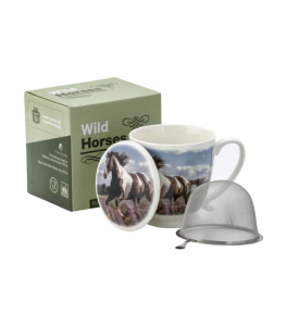 Kubek z Zaparzaczem Porcelanowy 480 ml „Wild Horse” Koń Konik Kubeczek