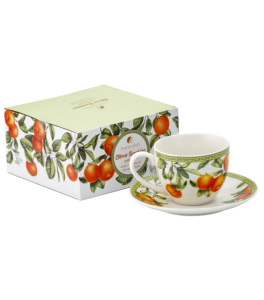 Filiżanka porcelanowa 260 ml ze spodkiem do kawy herbaty motyw cytryn