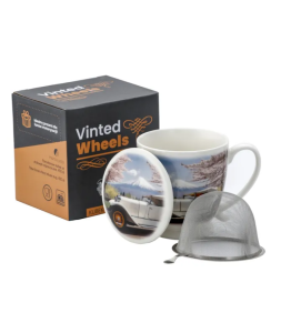 Kubek z Zaparzaczem Porcelanowy sitko 480 ml „Vinted Wheels” samochód auto