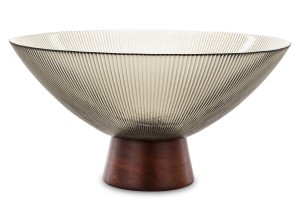 Patera dekoracyjna szklana misa na nodze drewnianej loft minimalistyczna