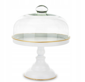 Patera z kloszem biała 31cm szklana pokrywa stojak na ciasto tort owoce