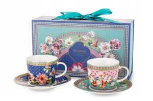 Filiżanki z Podstawką 2 Szt Elegancka filiżanka z złotym akcentem 220ml