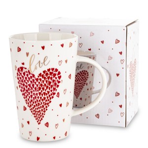 Kubek porcelanowy Love biały czerwony 440ml kubeczek z sercami uroczy 