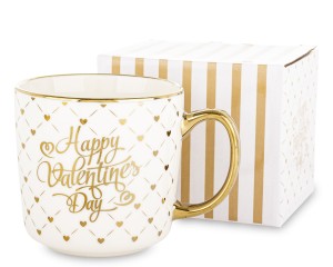 Kubek porcelanowy Love biało-złoty 385ml kubeczek z sercami walentynki 
