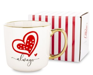 Kubek porcelanowy Always biało-złoty 385ml kubeczek z sercem walentynki