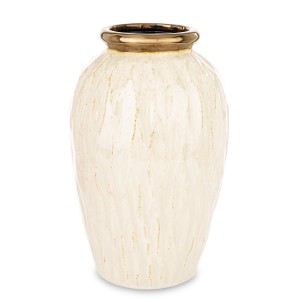 Wazon ceramiczny ecru ze złotym wykończeniem flakon połysk glamour ozdoba