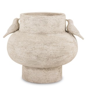 Wazon ceramiczny osłonka szaro-beżowa z ptaszkami struktura cementowa