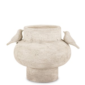 Wazon ceramiczny osłonka szaro-beżowa z ptaszkami struktura cementowa