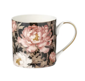 Kubek Porcelanowy Elegancki Kwiaty pudrowy 400 ml złote wykończenie kubki