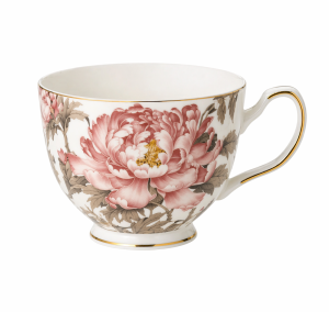 Kubek porcelanowy porcelana 450 ml sitko kwiaty Peony złote wykończenie