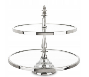 Patera stylowa 2-poziomowa paterka na nodze dekoracja wnętrz srebrna taca